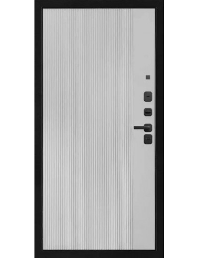 Входная дверь Орбита 3K ПВХ чёрная мягкая шагрень панель ПВХ белая мягкая шагрень