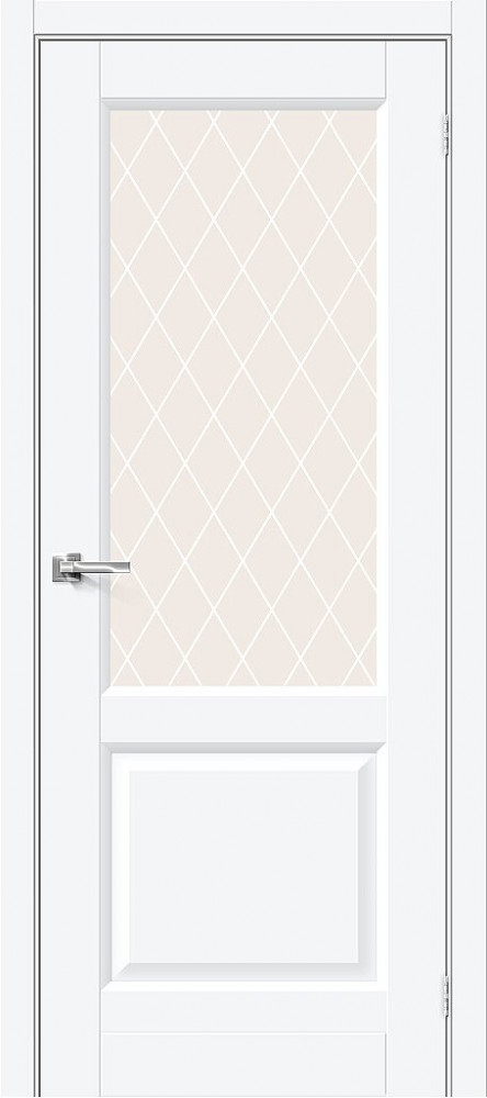 Межкомнатная дверь Неоклассик-33 White Silk со стеклом White Сrystal