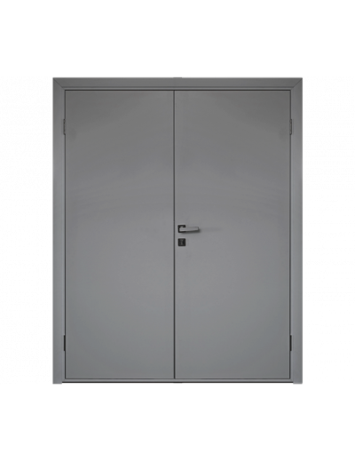 Влагостойкая дверь ПВХ EtaDoor глухая серая двухстворчатая с алюминиевой кромкой