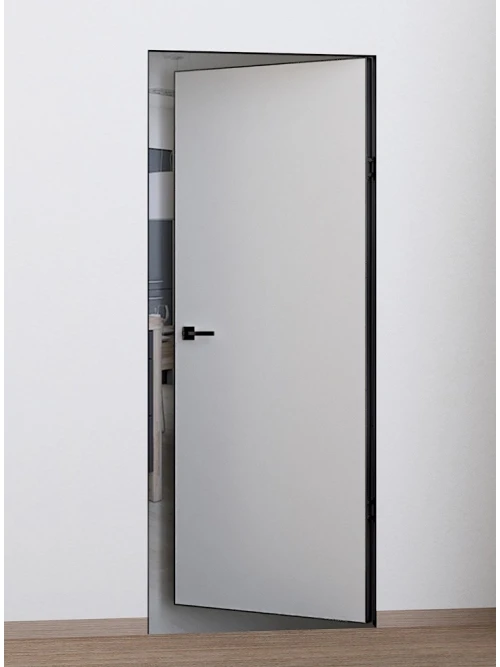Скрытая дверь Profilo Porte ПХ-0 Реверс внутреннего открывания Инвизибл черная алюминиевая кромка